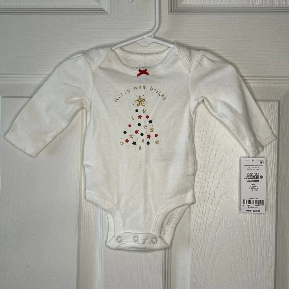 Carter's Bodysuit Baby NB White NEW Christmas Tree Merry and Bright 1N992310